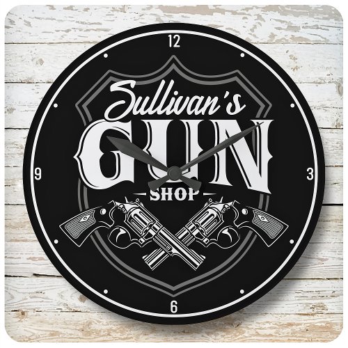 Personalized NAME Old Revolvers Gun Shop Firearms Large Clock