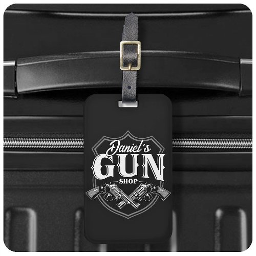 Personalized NAME Old Revolvers Gun Shop Firearms  Luggage Tag