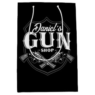 Personalized NAME Old Revolvers Gun Shop Firearms Medium Gift Bag