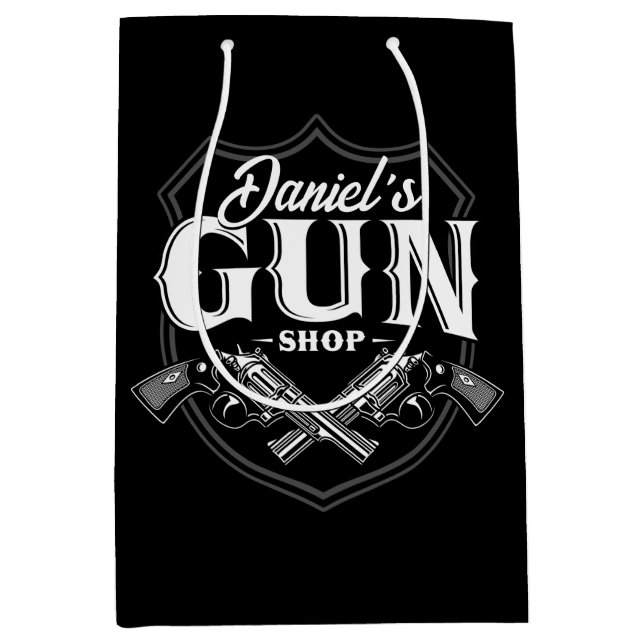 Personalized NAME Old Revolvers Gun Shop Firearms  Medium Gift Bag (Front)