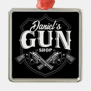 Personalized NAME Old Revolvers Gun Shop Firearms Metal Ornament
