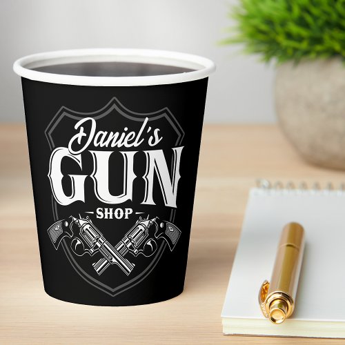 Personalized NAME Old Revolvers Gun Shop Firearms  Paper Cups