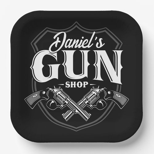 Personalized NAME Old Revolvers Gun Shop Firearms  Paper Plates