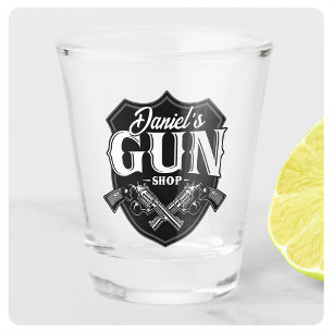 Personalized NAME Old Revolvers Gun Shop Firearms Shot Glass