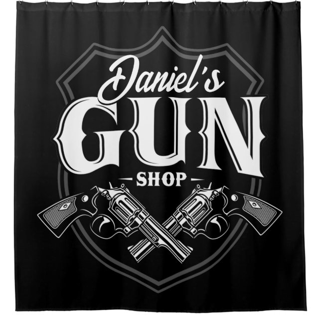 Personalized NAME Old Revolvers Gun Shop Firearms  Shower Curtain (Front)