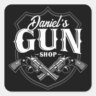 Personalized NAME Old Revolvers Gun Shop Firearms  Square Sticker