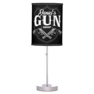 Personalized NAME Old Revolvers Gun Shop Firearms Table Lamp