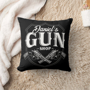 Personalized NAME Old Revolvers Gun Shop Firearms Throw Pillow