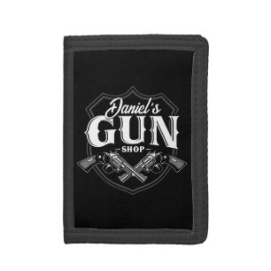 Personalized NAME Old Revolvers Gun Shop Firearms Trifold Wallet