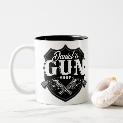 Personalized NAME Old Revolvers Gun Shop Firearms  Two_Tone Coffee Mug