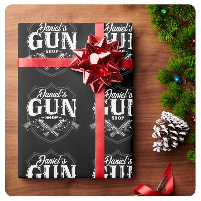 Personalized NAME Old Revolvers Gun Shop Firearms  Wrapping Paper (Creator Uploaded)