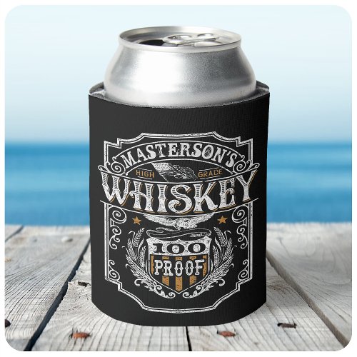 Personalized NAME Old West Whiskey Brewery Bar Can Cooler