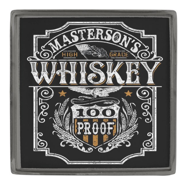 Personalized NAME Old West Whiskey Brewery Bar Gunmetal Finish Lapel Pin (Front)
