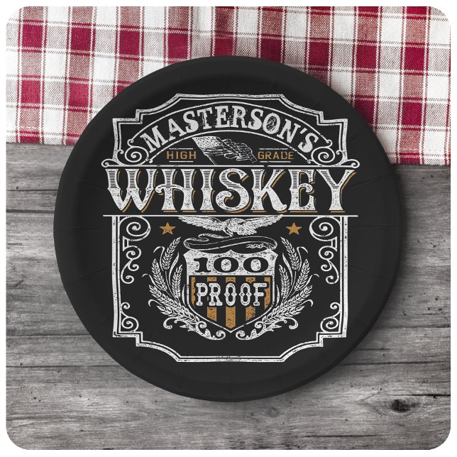 Personalized NAME Old West Whiskey Brewery Bar Paper Plates (Creator Uploaded)