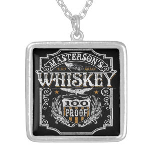 Personalized NAME Old West Whiskey Brewery Bar Silver Plated Necklace