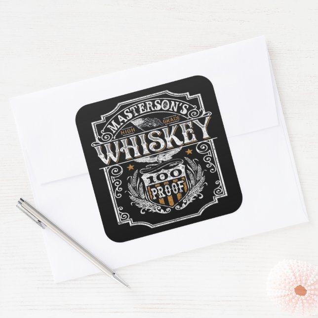 Personalized NAME Old West Whiskey Brewery Bar Square Sticker (Envelope)
