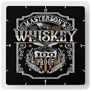 Personalized NAME Old West Whiskey Brewery Bar Square Wall Clock