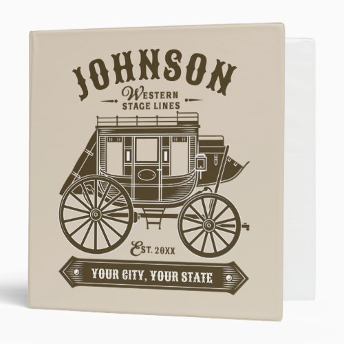 Personalized NAME Old Western Stagecoach Carriage 3 Ring Binder