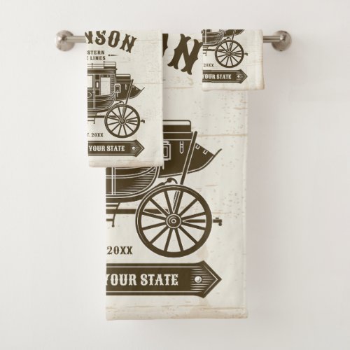Personalized NAME Old Western Stagecoach Carriage Bath Towel Set