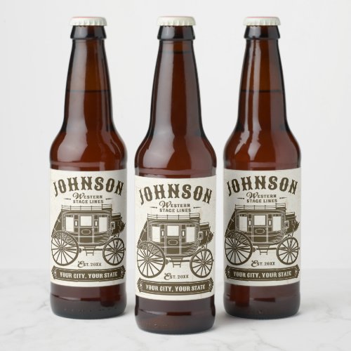 Personalized NAME Old Western Stagecoach Carriage Beer Bottle Label