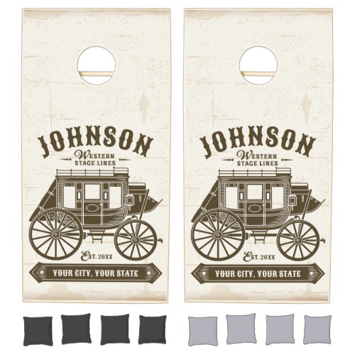 Personalized NAME Old Western Stagecoach Carriage Cornhole Set