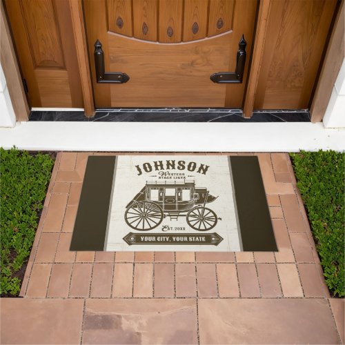 Personalized NAME Old Western Stagecoach Carriage Doormat
