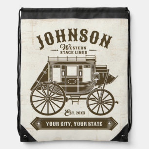 Personalized NAME Old Western Stagecoach Carriage Drawstring Bag