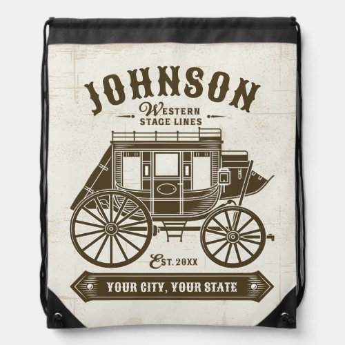 Personalized NAME Old Western Stagecoach Carriage Drawstring Bag