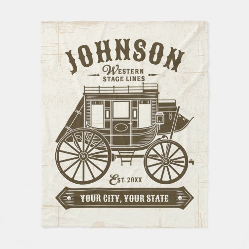 Personalized NAME Old Western Stagecoach Carriage Fleece Blanket