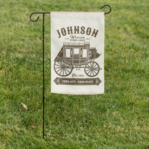 Personalized NAME Old Western Stagecoach Carriage Garden Flag
