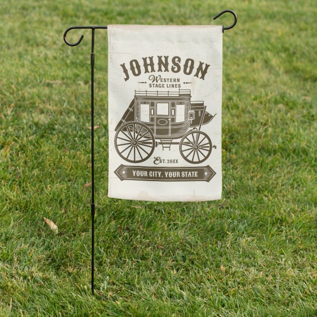 Personalized NAME Old Western Stagecoach Carriage Garden Flag (In SItu)