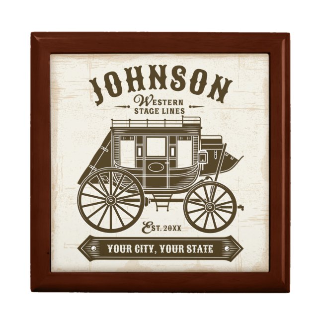 Personalized NAME Old Western Stagecoach Carriage Gift Box (Front)