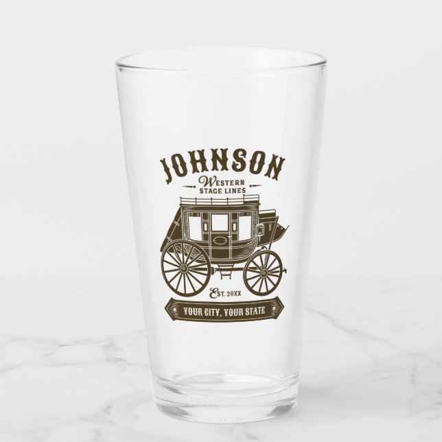 Personalized NAME Old Western Stagecoach Carriage Glass (Front)