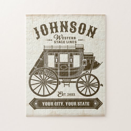 Personalized NAME Old Western Stagecoach Carriage Jigsaw Puzzle