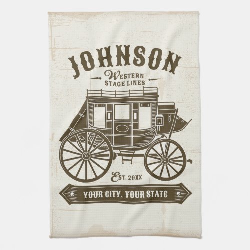 Personalized NAME Old Western Stagecoach Carriage Kitchen Towel