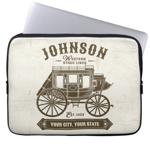 Personalized NAME Old Western Stagecoach Carriage Laptop Sleeve