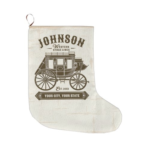 Personalized NAME Old Western Stagecoach Carriage Large Christmas Stocking