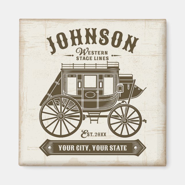 Personalized NAME Old Western Stagecoach Carriage Magnet (Front)