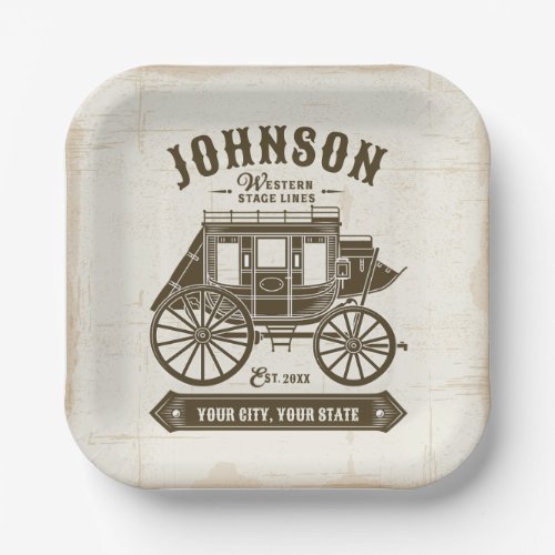 Personalized NAME Old Western Stagecoach Carriage Paper Plates