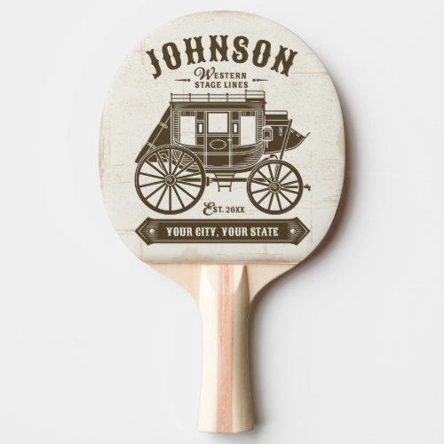 Personalized NAME Old Western Stagecoach Carriage Ping Pong Paddle
