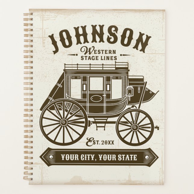 Personalized NAME Old Western Stagecoach Carriage Planner (Front)