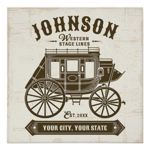 Personalized NAME Old Western Stagecoach Carriage Poster