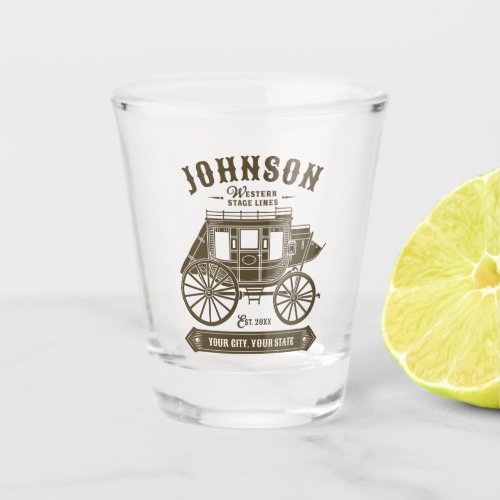Personalized NAME Old Western Stagecoach Carriage Shot Glass