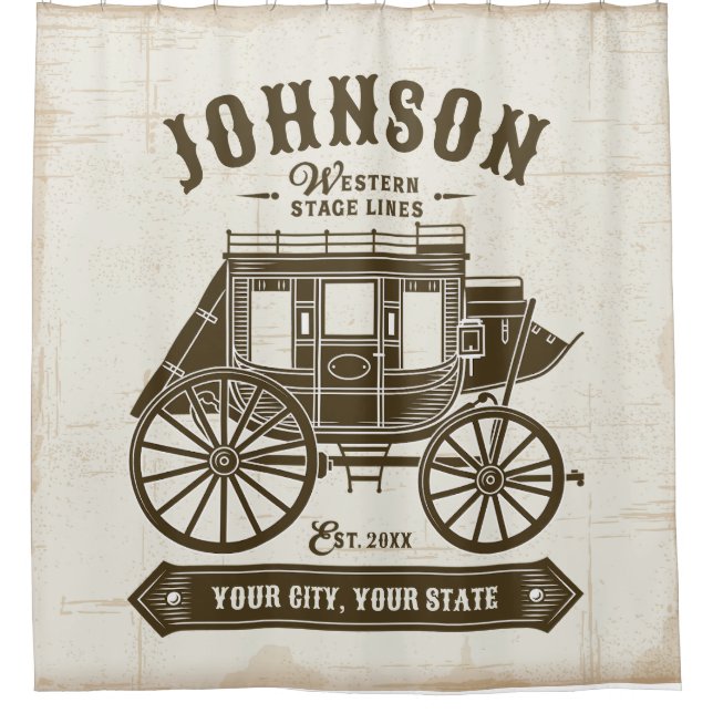 Personalized NAME Old Western Stagecoach Carriage Shower Curtain (Front)