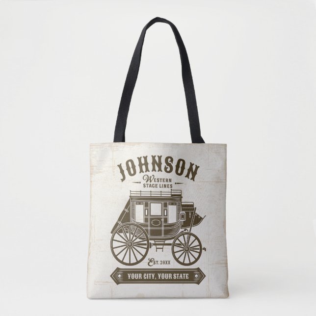 Personalized NAME Old Western Stagecoach Carriage Tote Bag (Front)