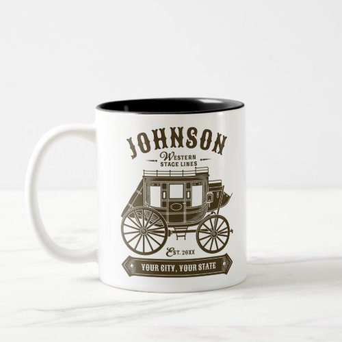 Personalized NAME Old Western Stagecoach Carriage Two_Tone Coffee Mug