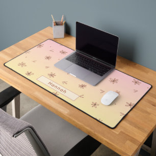 Personalized Name Ombre Pink Yellow Floral Cute  Desk Mat