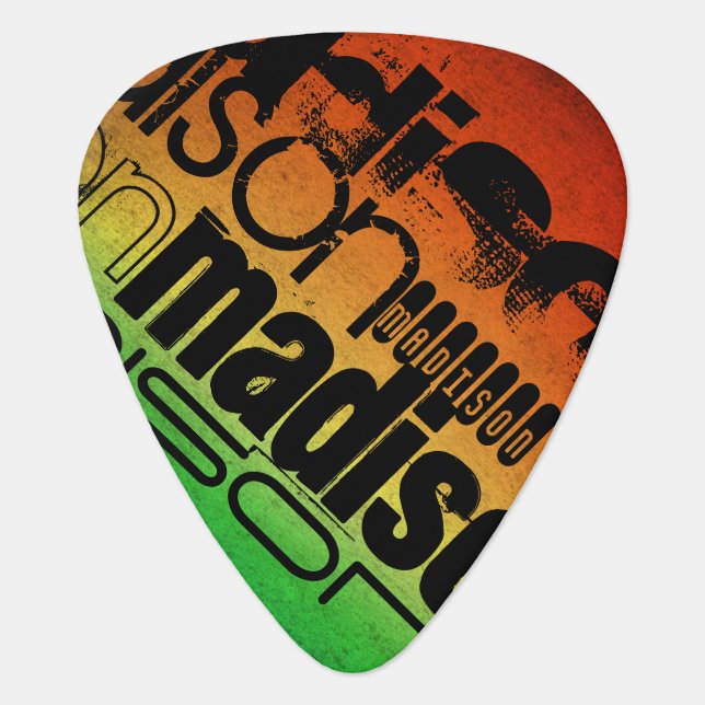 Personalized Name on Neon Orange Yellow & Green Guitar Pick (Front)