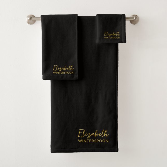 Personalized Name on Raven Black Bath Towel Set (Insitu)