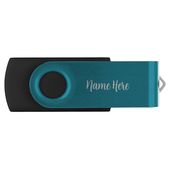 Personalized Name on Teal, Ocean Blue, Dark Cyan Flash Drive (Front)
